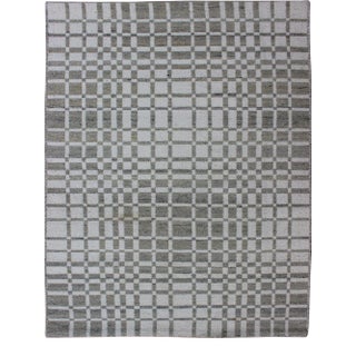 Modern Kilim Rug With Geometric Checkered Pattern in Gray and Ivory Tones For Sale