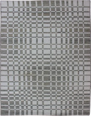 Modern Kilim Rug With Geometric Checkered Pattern in Gray and Ivory Tones