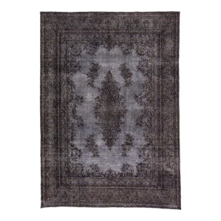 Vintage Persian Overdyed Handmade Medallion Gray Wool Rug For Sale