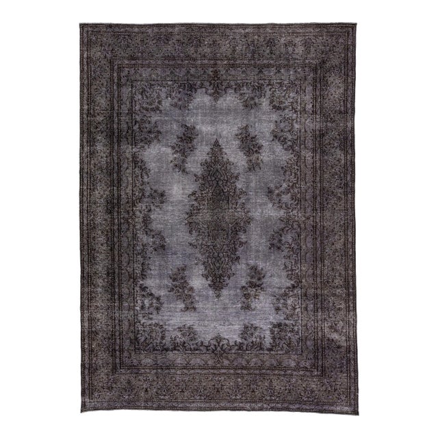 Vintage Persian Overdyed Handmade Medallion Gray Wool Rug For Sale