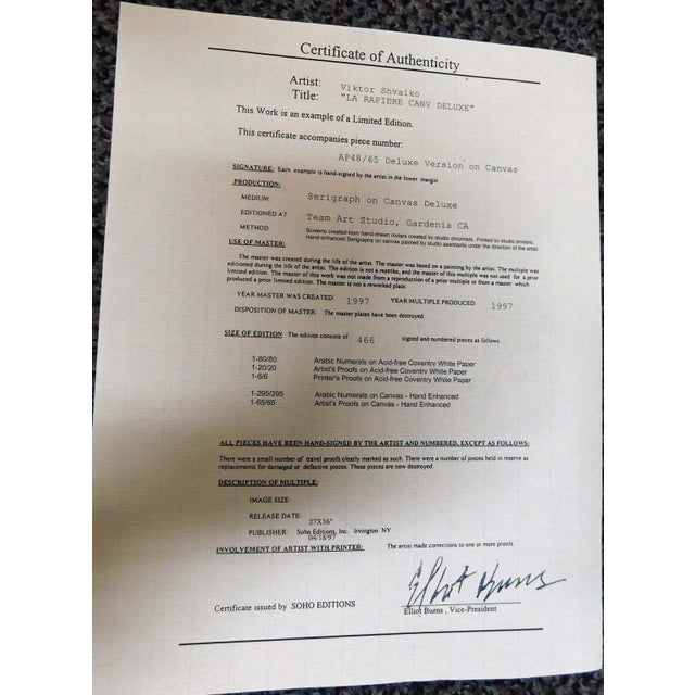 Impressionist Viktor Shvaiko "La Rapiere" Framed Canvas Hand Signed Fine Art, Make Offer #Ap48 For Sale - Image 3 of 7