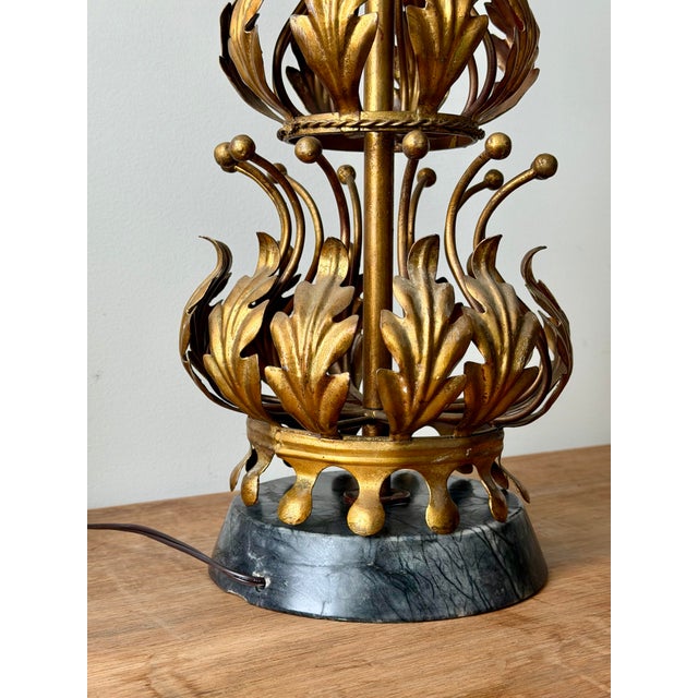 Mid 20th Century Italian Gilt Tole Table Lamp With Marble Base, 33” H, Mid-Century For Sale In New York - Image 6 of 11