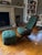 Heywood-Wakefield Danish Modern Tufted Swivel Lounge Chair & Pleated Ottoman in Emerald Tweed 1960's For Sale - Image 9 of 16