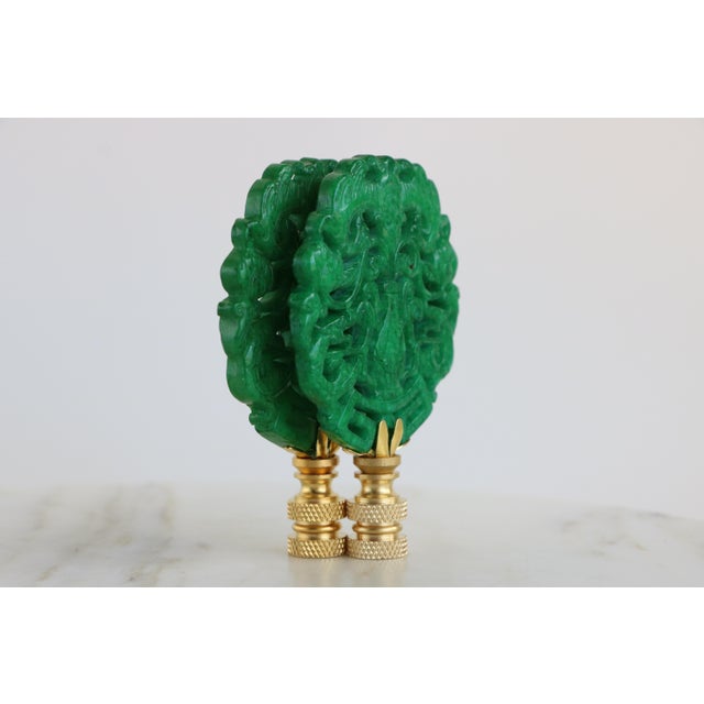 2020s Chinese Pear Form Vase Lamp Finials on Brass Hardware - A Matching Pair For Sale - Image 5 of 8