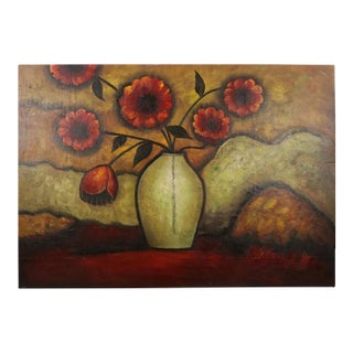 Uttermost Floral Still Life Red Poppies in Vase Oil on Canvas For Sale