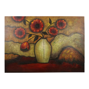 Uttermost Floral Still Life Red Poppies in Vase Oil on Canvas