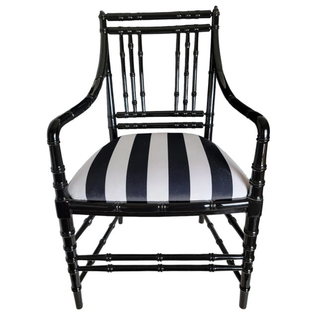 Hi my pillow is not for sale. The elaborate Faux Bamboo chairs are! Recently refinished in a black piano lacquer and...