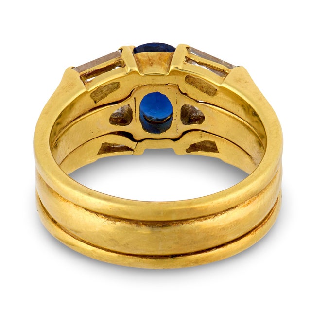 Vintage Sapphire Diamond 14k Yellow Gold Engagement Ring, Size 5 For Sale In Los Angeles - Image 6 of 7