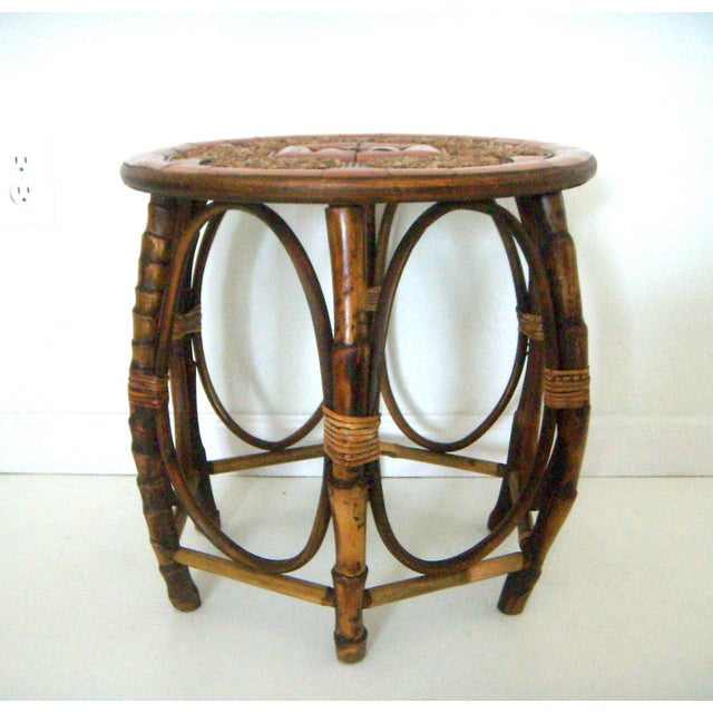 Vintage Mid Century Stone and Burnt Bamboo Round Drum Drinks or Side Table Chairish