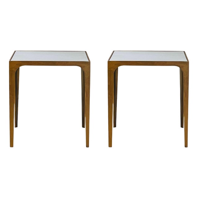 Pair of 'Esquisse' Gilt Finish and Goatskin Top Side Tables by Design Frères For Sale