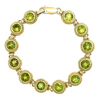 16 Carat Genuine Natural Peridot Tennis Bracelet 14 Karat Yellow Gold 16 Gram For Sale
