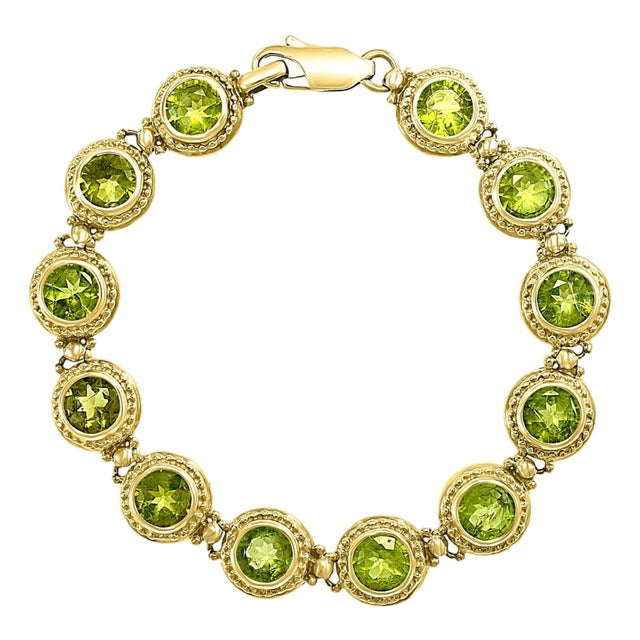 16 Carat Genuine Natural Peridot Tennis Bracelet 14 Karat Yellow Gold 16 Gram For Sale