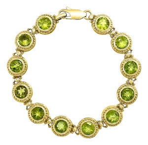 16 Carat Genuine Natural Peridot Tennis Bracelet 14 Karat Yellow Gold 16 Gram