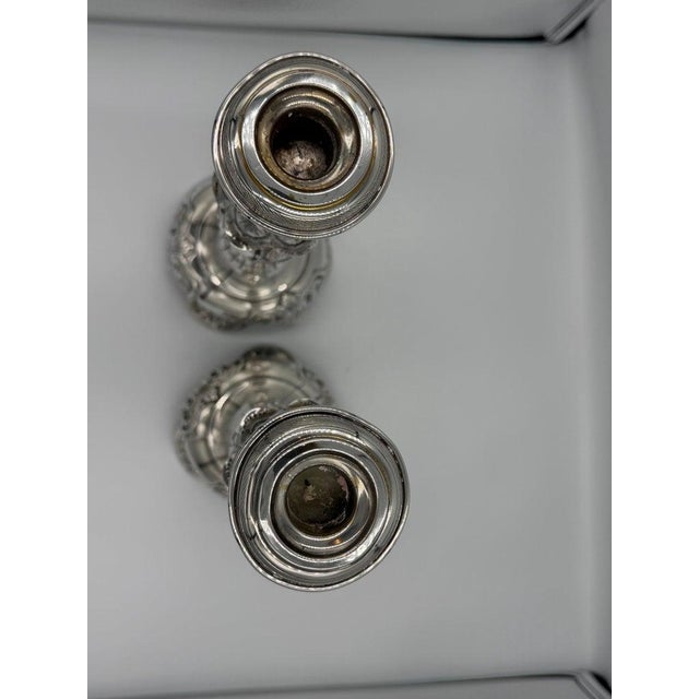 Neoclassical Antique Sterling Silver Baroque Revival Candlesticks With Repoussé - a Pair For Sale - Image 3 of 18