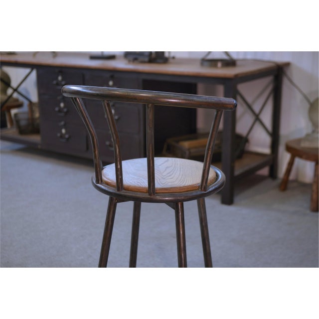 Wood Industrial Stool with Oak Seat, 1960s For Sale - Image 7 of 9