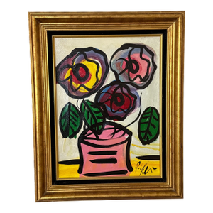 1970s Peter Keil Flowers Abstract Painting ~ Framed
