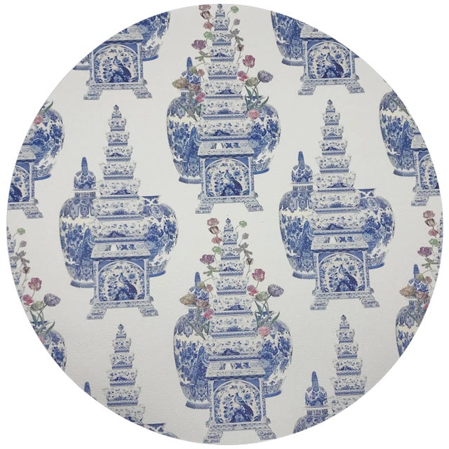 Nicolette Mayer Royal Delft Masterpieces Tulips White 16" Round Pebble Placemats, Set of 4 For Sale