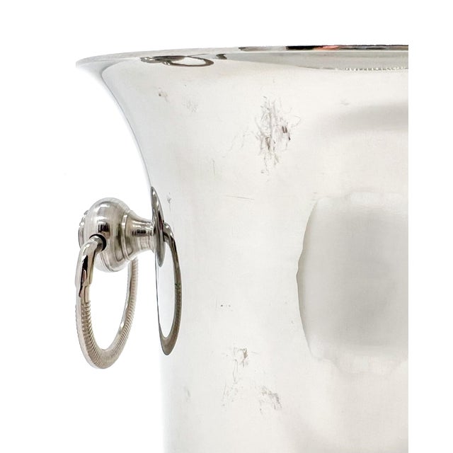 Silver Vintage French Jean Couzon Stainless Steel Champagne Bucket / Wine Cooler With Ring Handles – Hollywood Regency / Neoclassical For Sale - Image 8 of 12