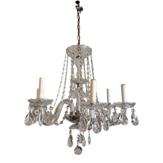 1950s American Brilliant Cut Crystal 6-Arm Candle Chandelier With 41 Large Prisms For Sale