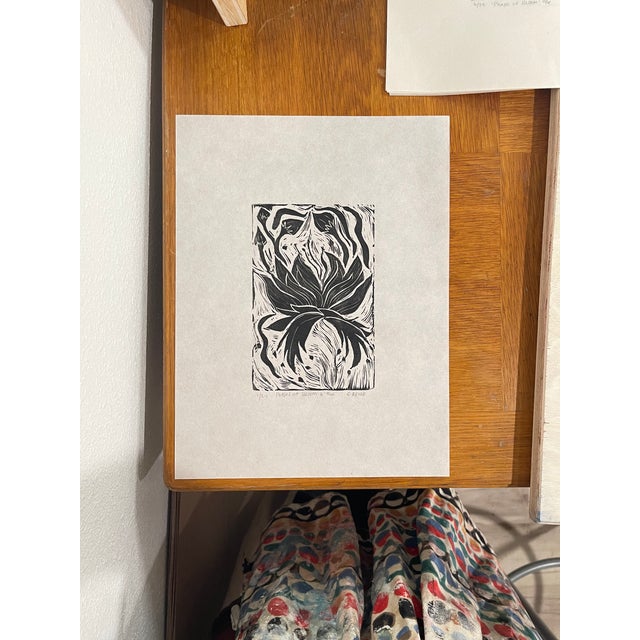 Contemporary Phases of Bloom- "Original" Carved Block Print Black and White Art - Set of 6 For Sale - Image 3 of 3