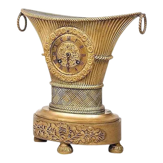1825 Charles X Period French Empire Gilt Bronze 'Flower Vase' Mantle Clock For Sale