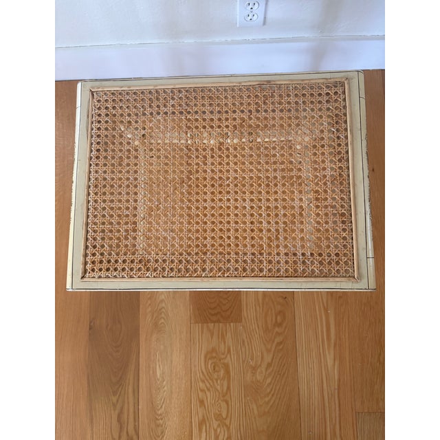 Cream 1950s Genuine Hitchcock Bench Federal Style Cream Color With Stenciled Details and Cane Seat For Sale - Image 8 of 12