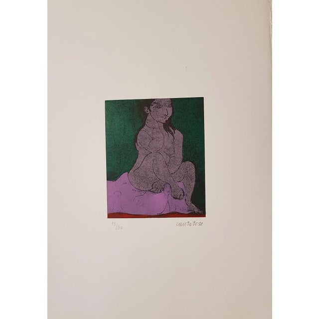 Domenico Cantatore, Donna seduta, (Woman sitting), 1960 Etching and colored aquatint on watermarked paper. Image Dim: cm...
