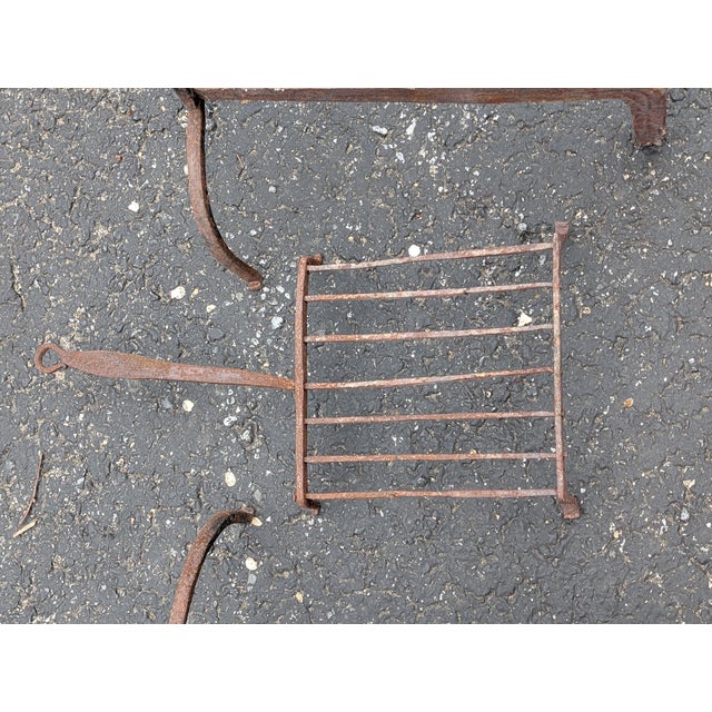 Early 20th Century Antique Wrought Iron Fireplace Andirons and Grate For Sale - Image 10 of 11