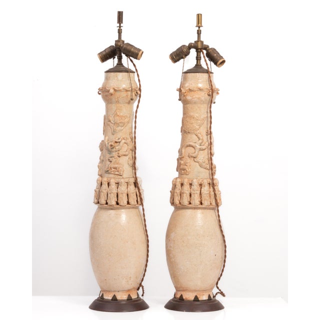 15th Century & Earlier Chinese Song Yuan Dynasty 13th 14th Century Qinghai Funerary Pottery Jars Mounted as Lamps a Pair For Sale - Image 5 of 18
