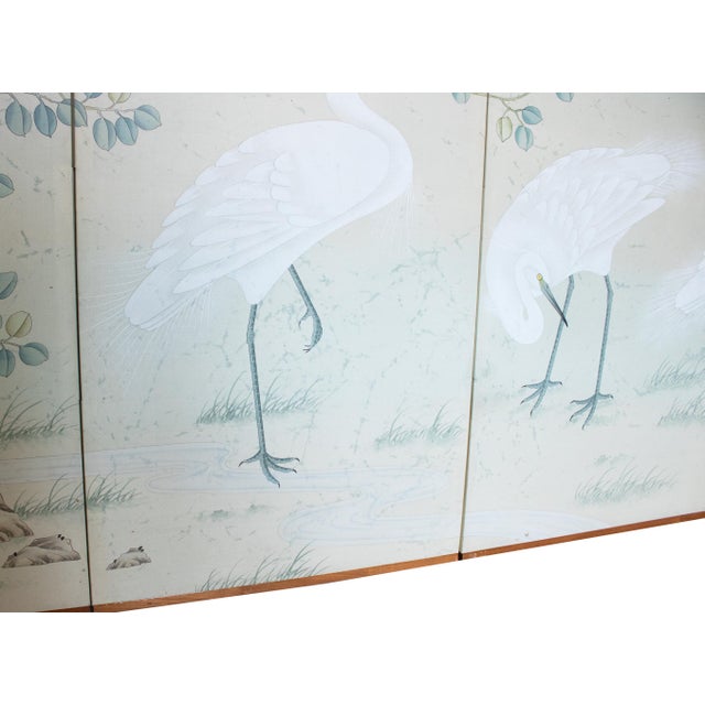 C. 1970s Chinoiserie Silk Screen "Egrets, Bamboo and Peonies" For Sale - Image 10 of 18