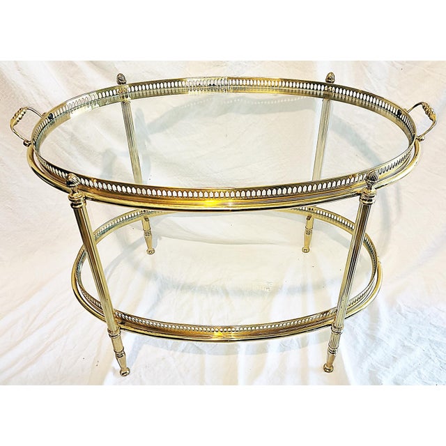 Traditional 1980s Oval Brass 2 Tier Tea Table For Sale - Image 3 of 9