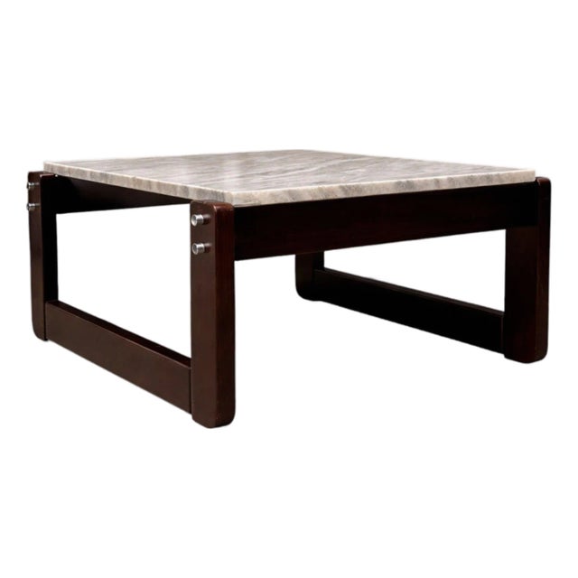 Side Table in Hardwood & Marble, Percival Lafer, 1970s For Sale