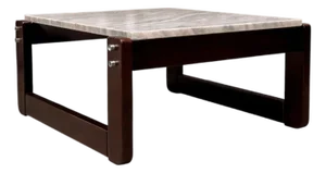 Side Table in Hardwood & Marble, Percival Lafer, 1970s