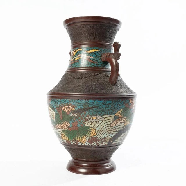 Burnt Umber Early 20th Century Large Japanese Champleve Vase For Sale - Image 8 of 12