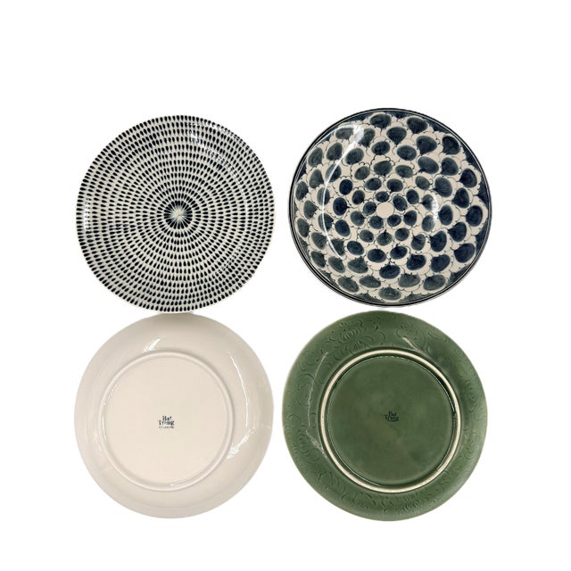 Vintage Bat Trang Vietnamese Ceramic Dinner Plates With Mixed Leaf Motifs - Set of 6 For Sale In New York - Image 6 of 14