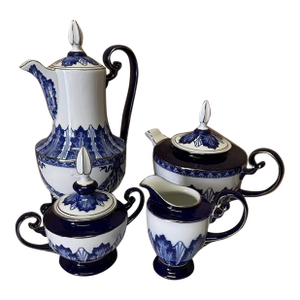1990s Bombay Cobalt Blue and White Teapot / Coffee Set - 4 Pieces