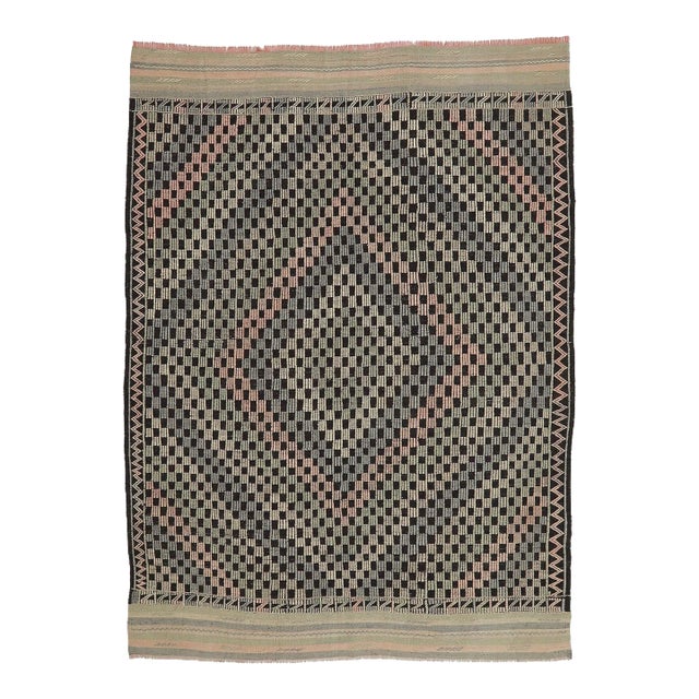 Mid 20th Century Decorative Vintage Embroidered Rug For Sale