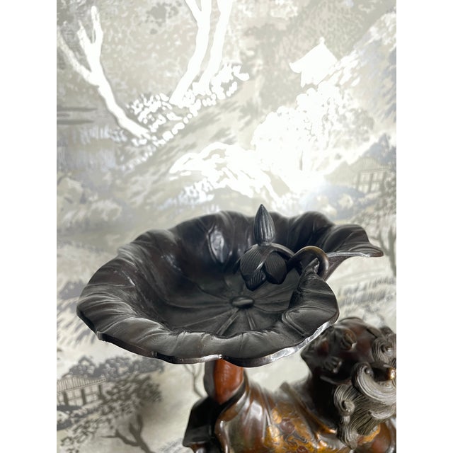 19th Century Japanese Meiji Gilt Bronze Oni With Lotus For Sale - Image 12 of 12