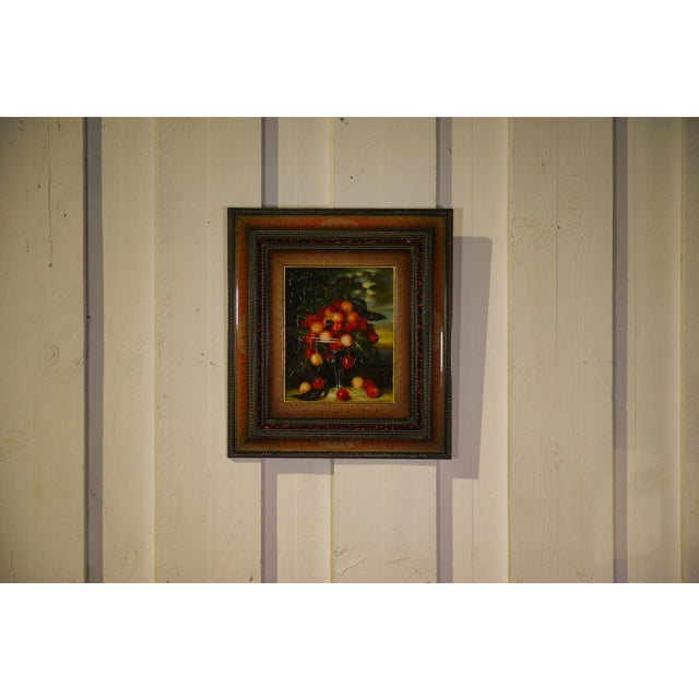 1950s Obeniale, Crystal with a Bouquet of Cherries, 1950s, Oil Painting on Canvas, Framed For Sale - Image 5 of 8