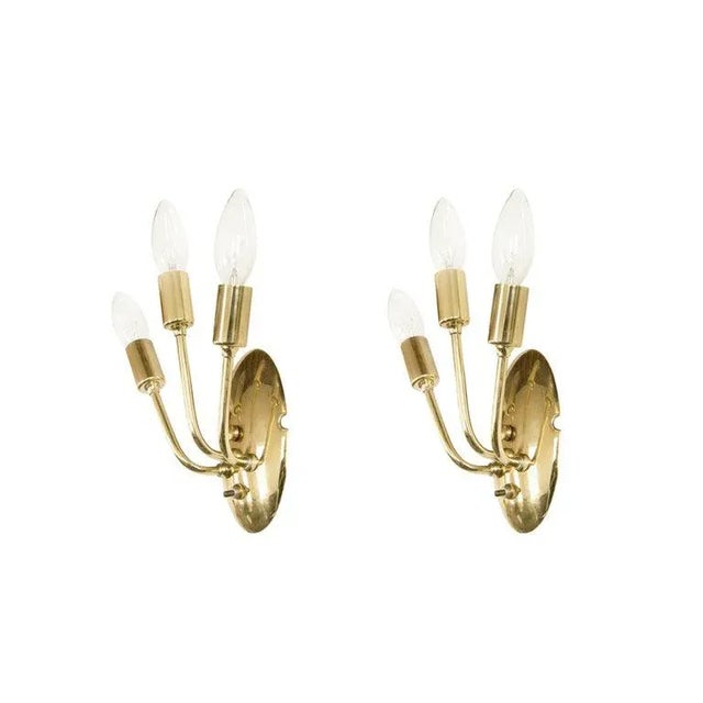 Art Deco Italian Brass Sconces, 1950s - a Pair For Sale - Image 3 of 11
