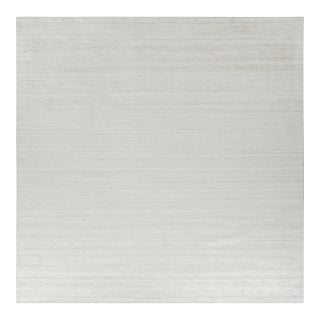 Rug & Kilim’s Oversized Textural Square Rug In Solid White and Gray Striae - 6x8 For Sale