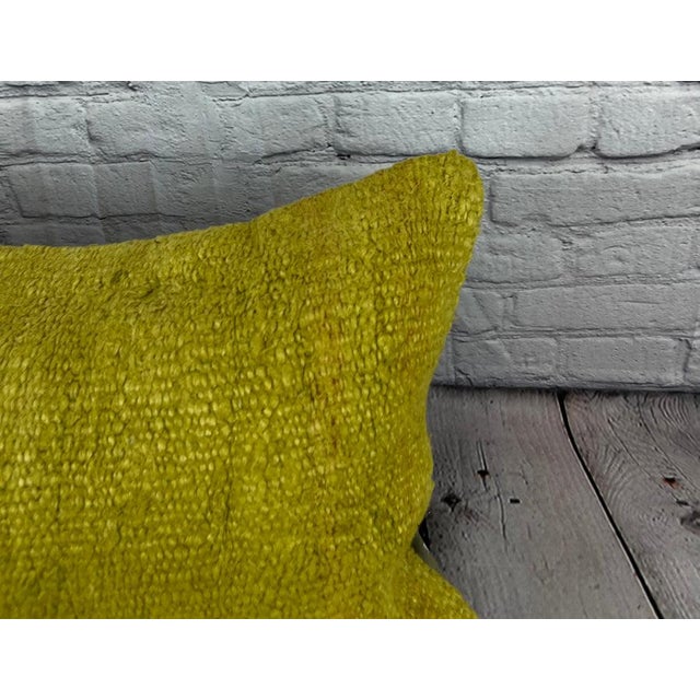 Turkish 16 x 24 Hemp Pillow Turkish Cushion Natural Green Pillow Cushion Cover For Sale - Image 3 of 4