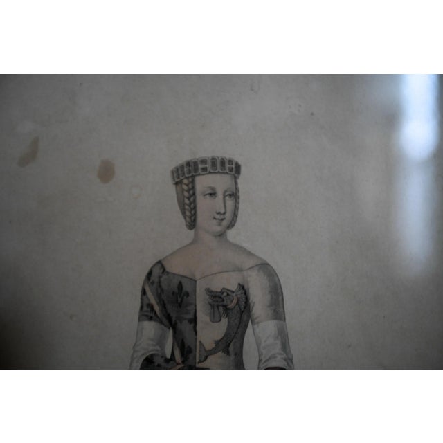Late 18th Century Framed Antique Anne of Auvergne, Dauphine De Bourbon, Medieval Fashion Print Plate Royalty For Sale - Image 5 of 9