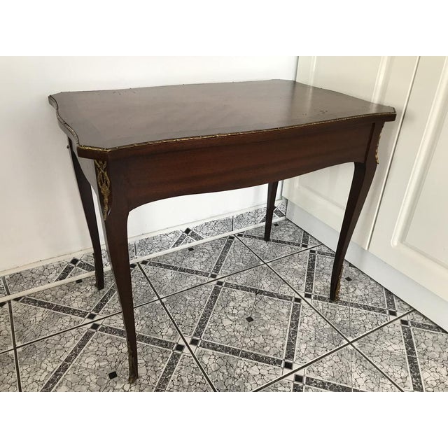 Brown Walnut Table with Brass Appliqués, 1970s, 1960s For Sale - Image 8 of 18