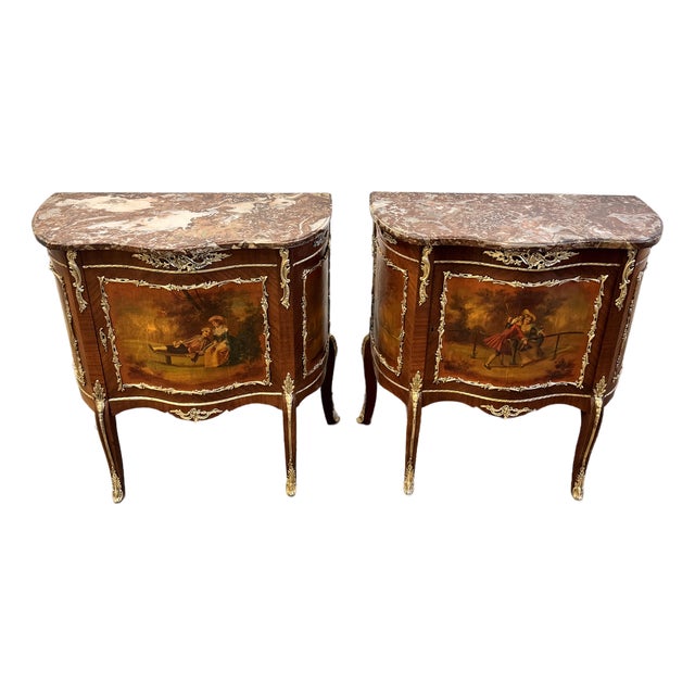 Early 20th Century Pair of French Vernis Martin Style Hand-Painted Commodes For Sale