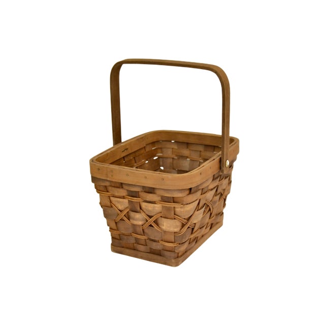 Contemporary Reed & Wood Basket For Sale - Image 3 of 7