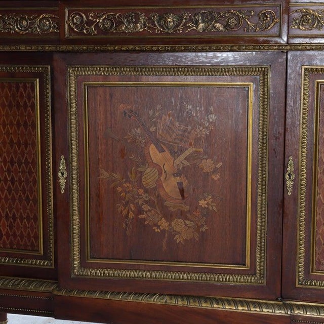 French French Louis XVI Rosewood, Kingwood, Mahogany & Ormolu Rouge Marble Top Credenza For Sale - Image 3 of 18