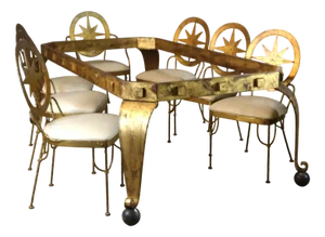 Table and Chairs in Gilded Iron, Set of 9
