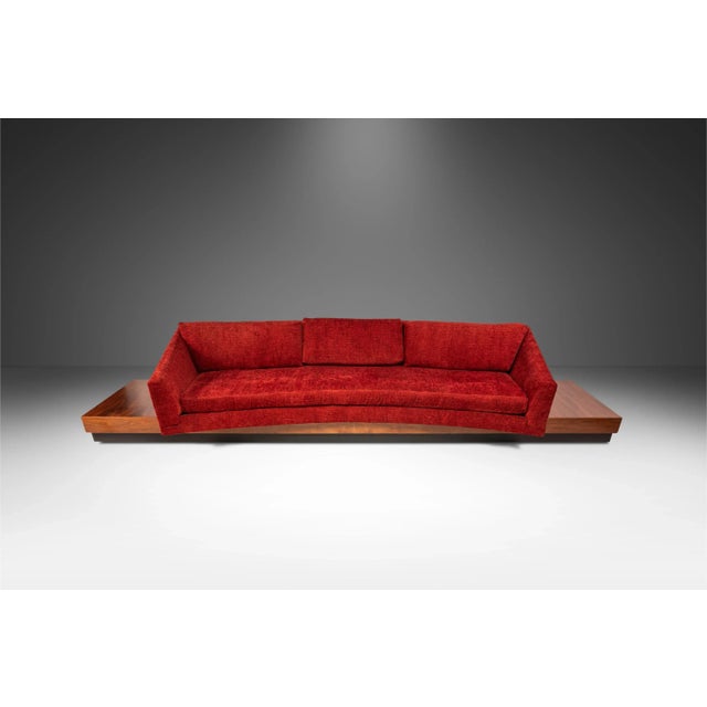 Craft Associates Mid-Century Modern Brutalist Platform Sofa in Walnut & Red Tweed by Adrian Pearsall for Craft Associates, Usa, Circa 1960's For Sale - Image 4 of 12