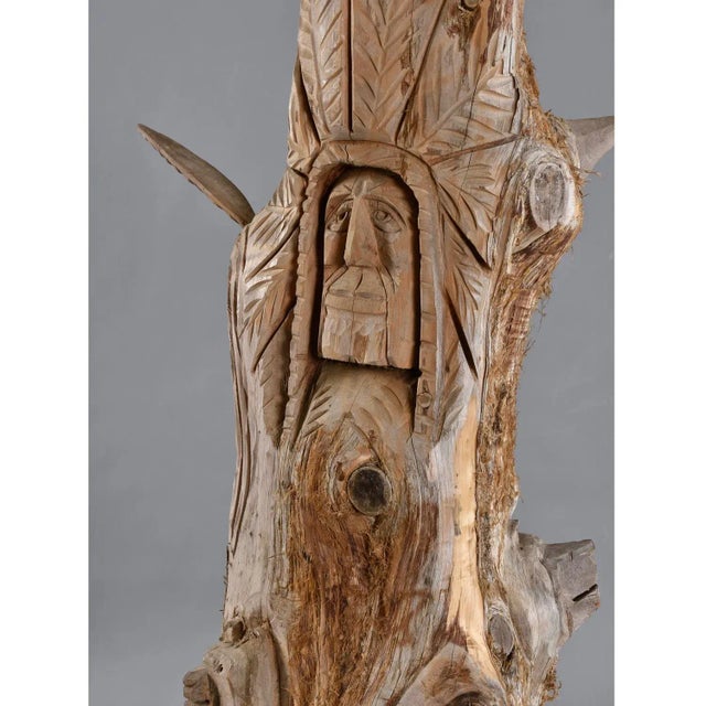 105" Tall Hand Carved Figural Wood Spirit Animals Tree Trunk Totem Sculpture For Sale - Image 17 of 18